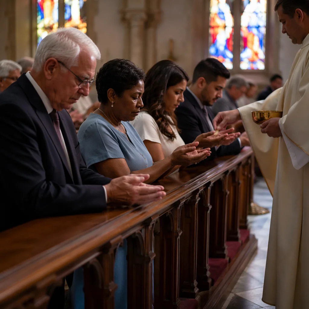 Congregation Kneeling at Communion Rail