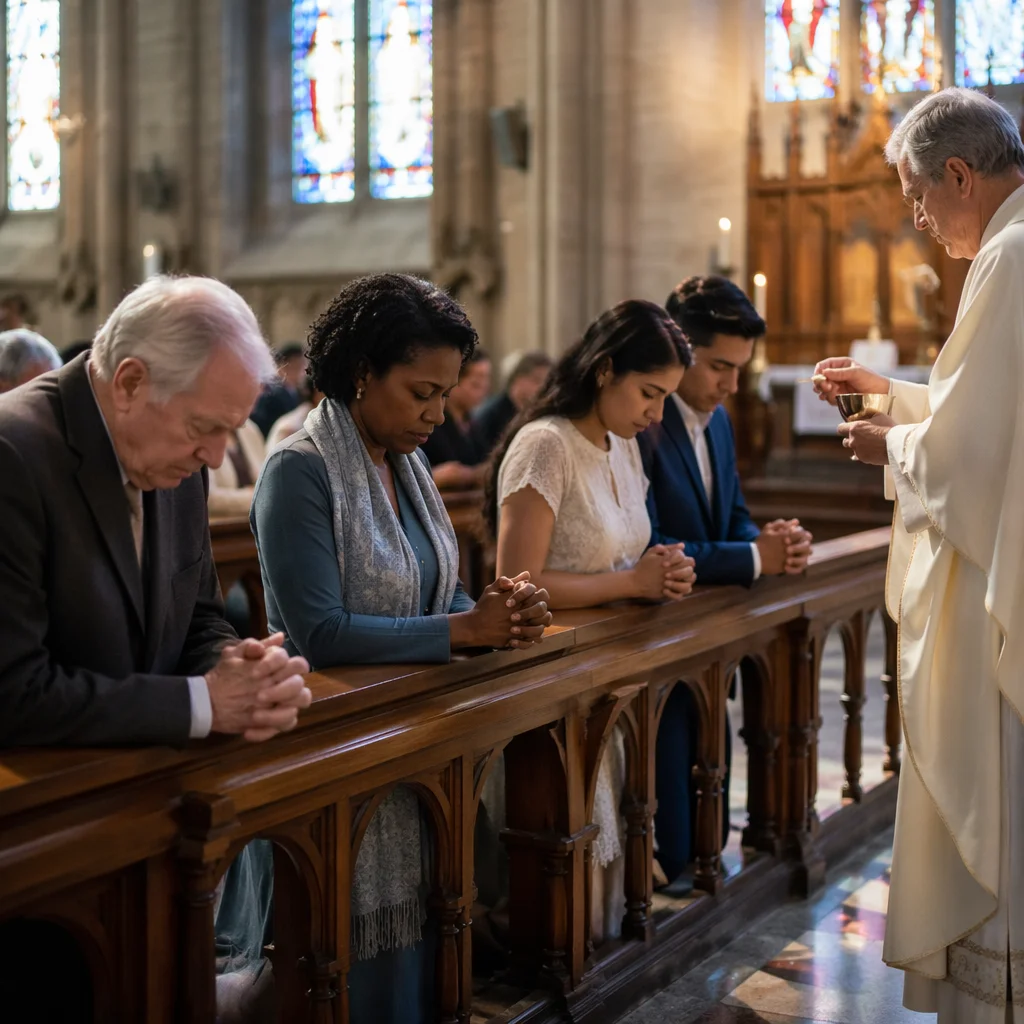 Congregation Kneeling at Communion Rail