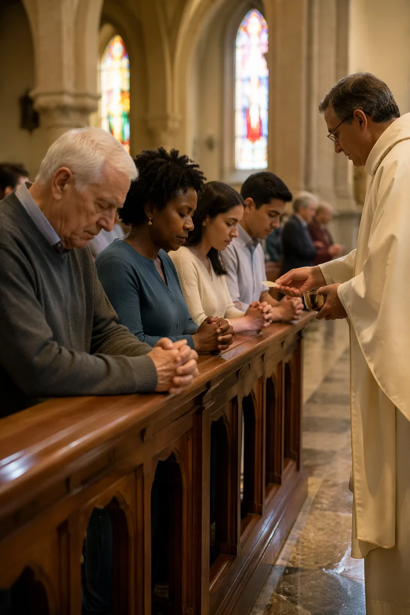 Congregation Kneeling at Communion Rail