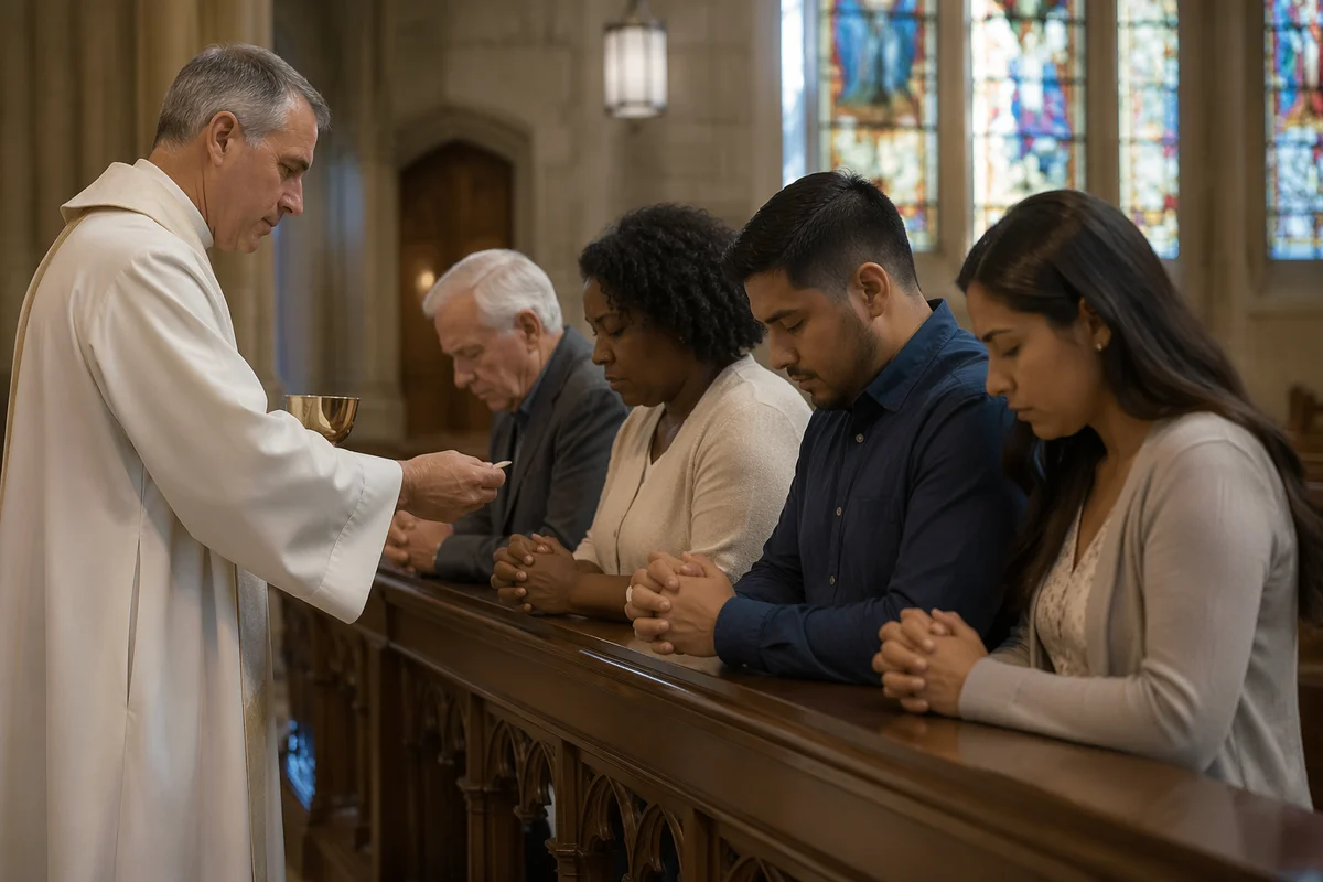 Congregation Kneeling at Communion Rail