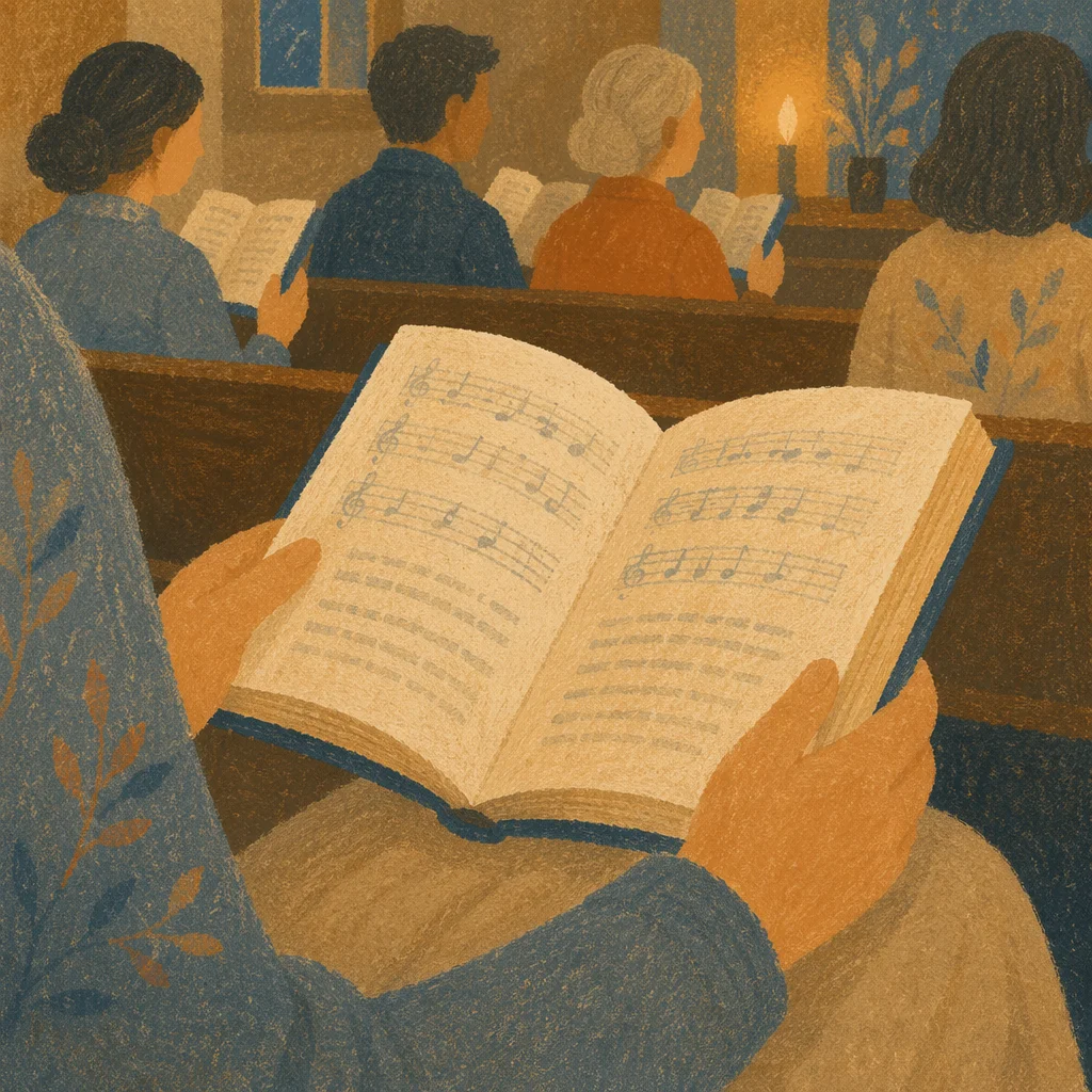 Hands Holding Hymnal During Quiet Worship