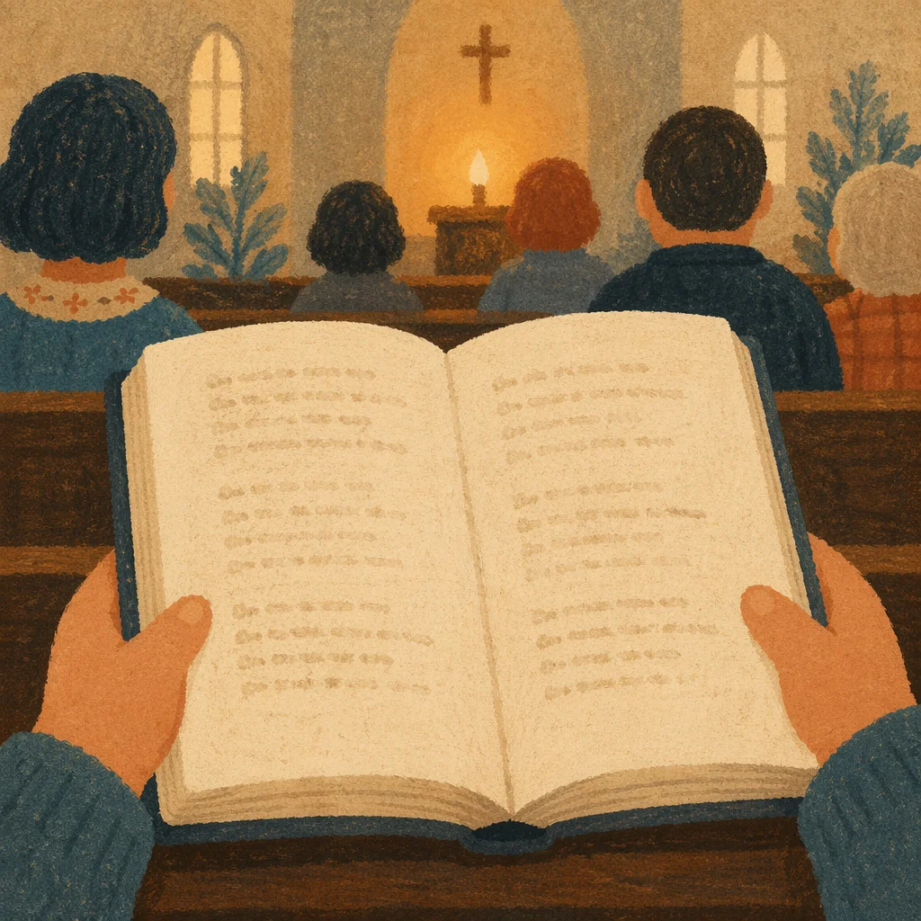 Open Hymnal During Peaceful Congregation Worship