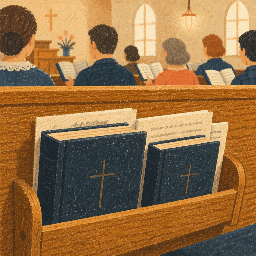 Hymnal Books in Chapel Pew Rack