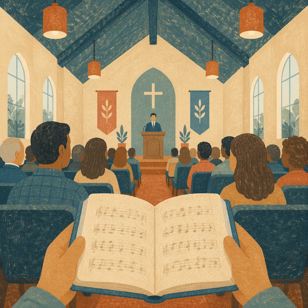 Congregation Singing Hymns in Modest Church