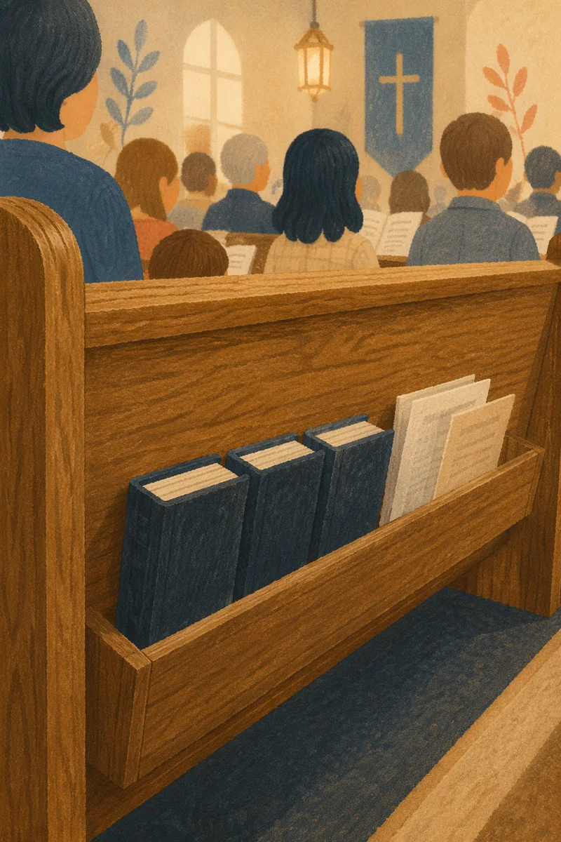 Hymnal Books in Warm Church Sanctuary