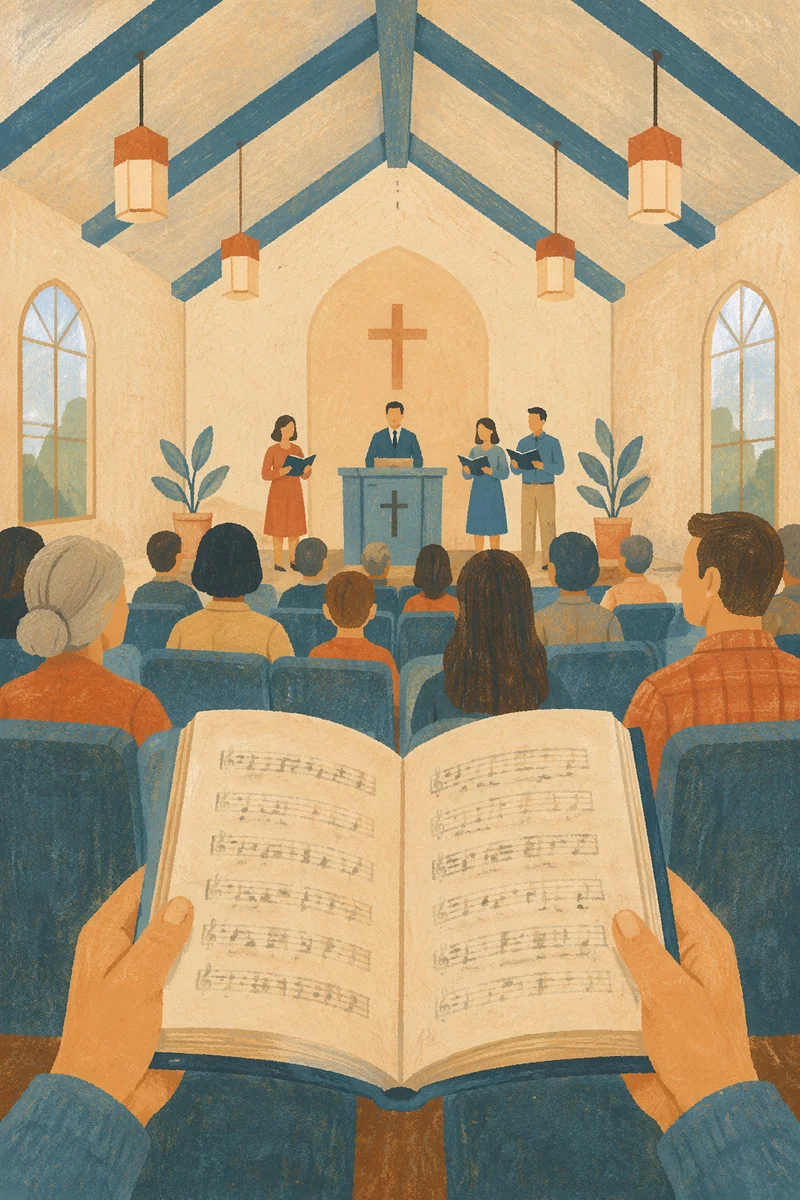 Congregation Singing Hymns in Warm Sanctuary