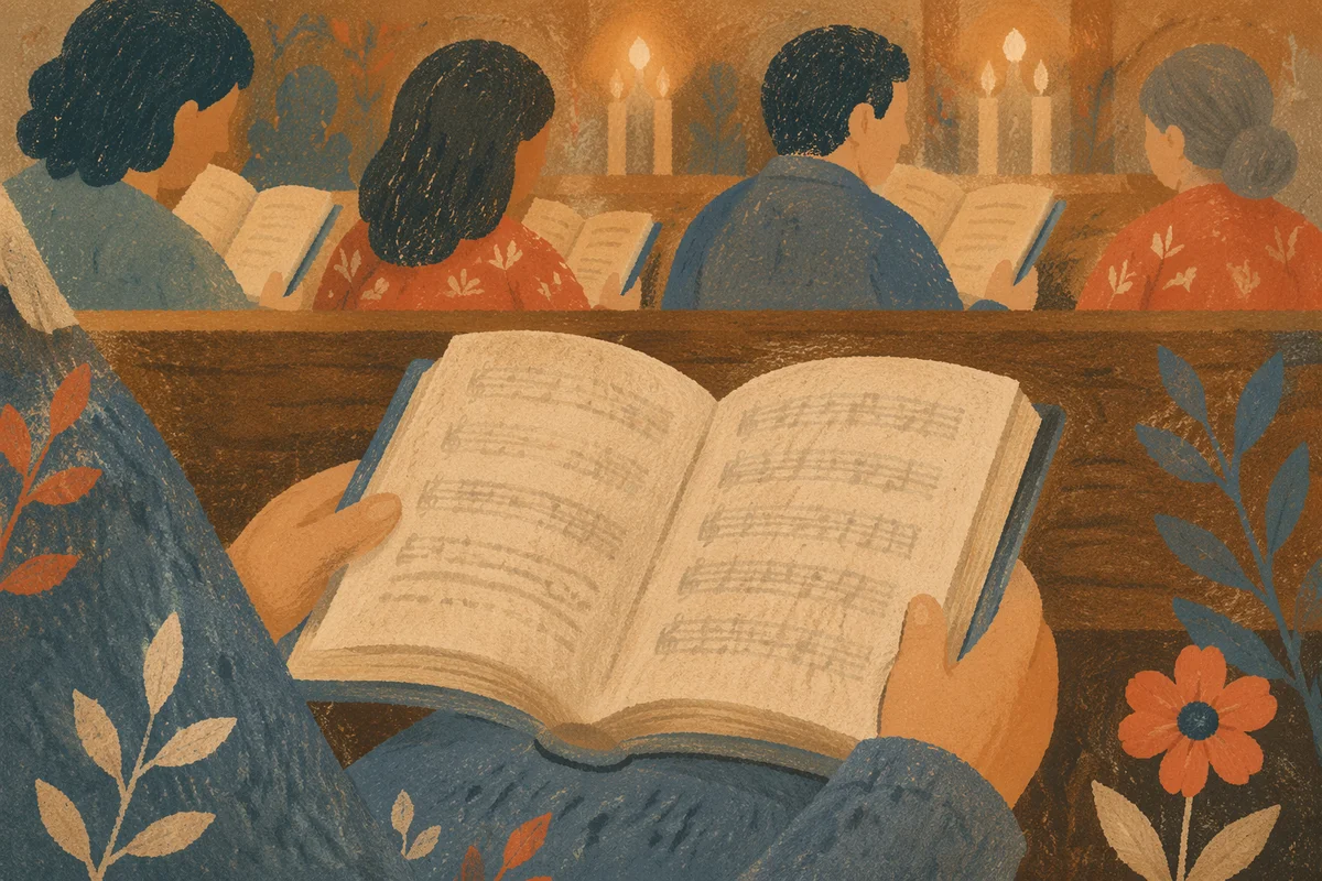 Hands Holding Hymnal During Quiet Worship