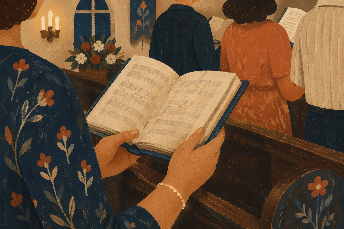Congregation Singing from Hymnal Books in Church