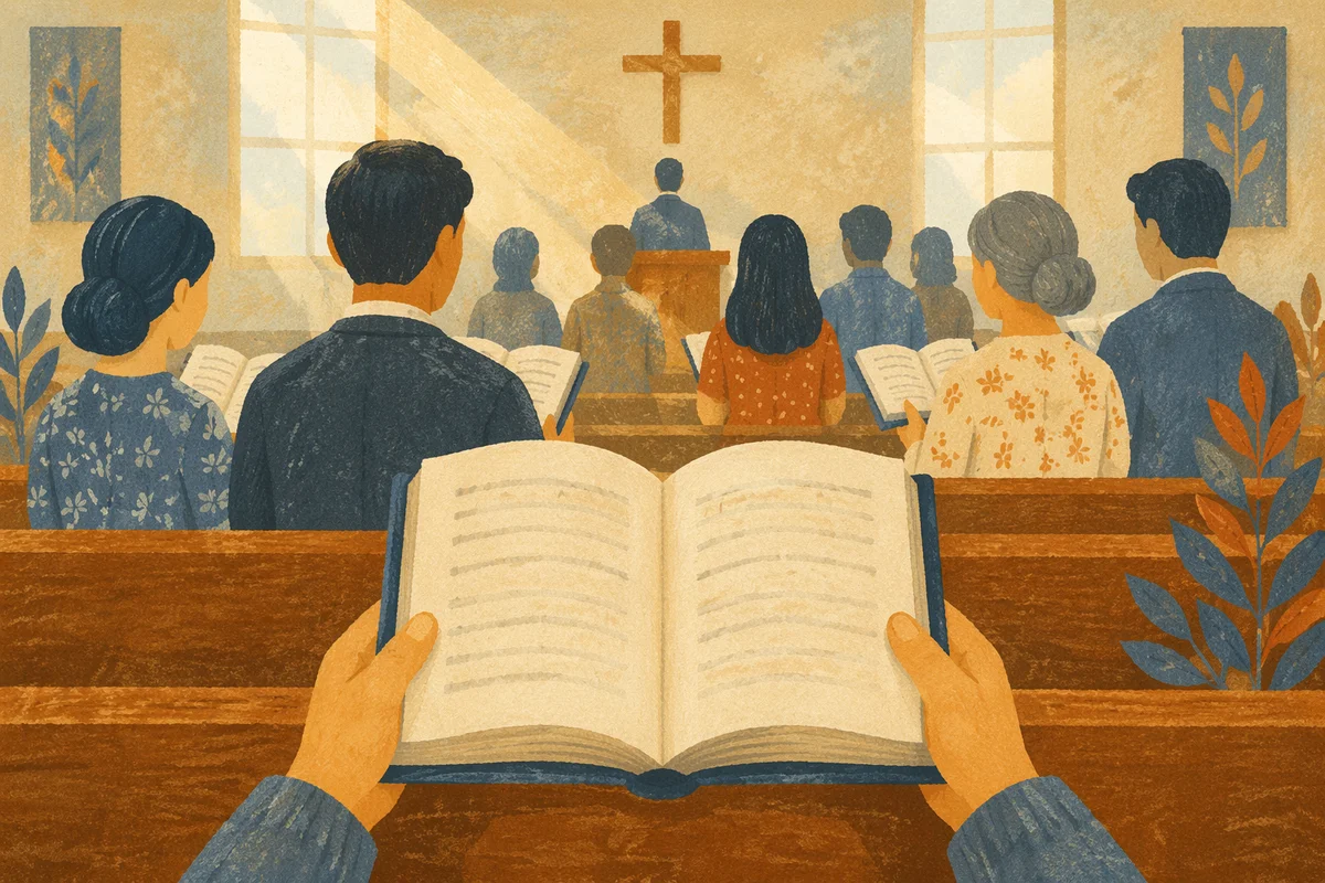 Congregation Singing from Hymnal Books