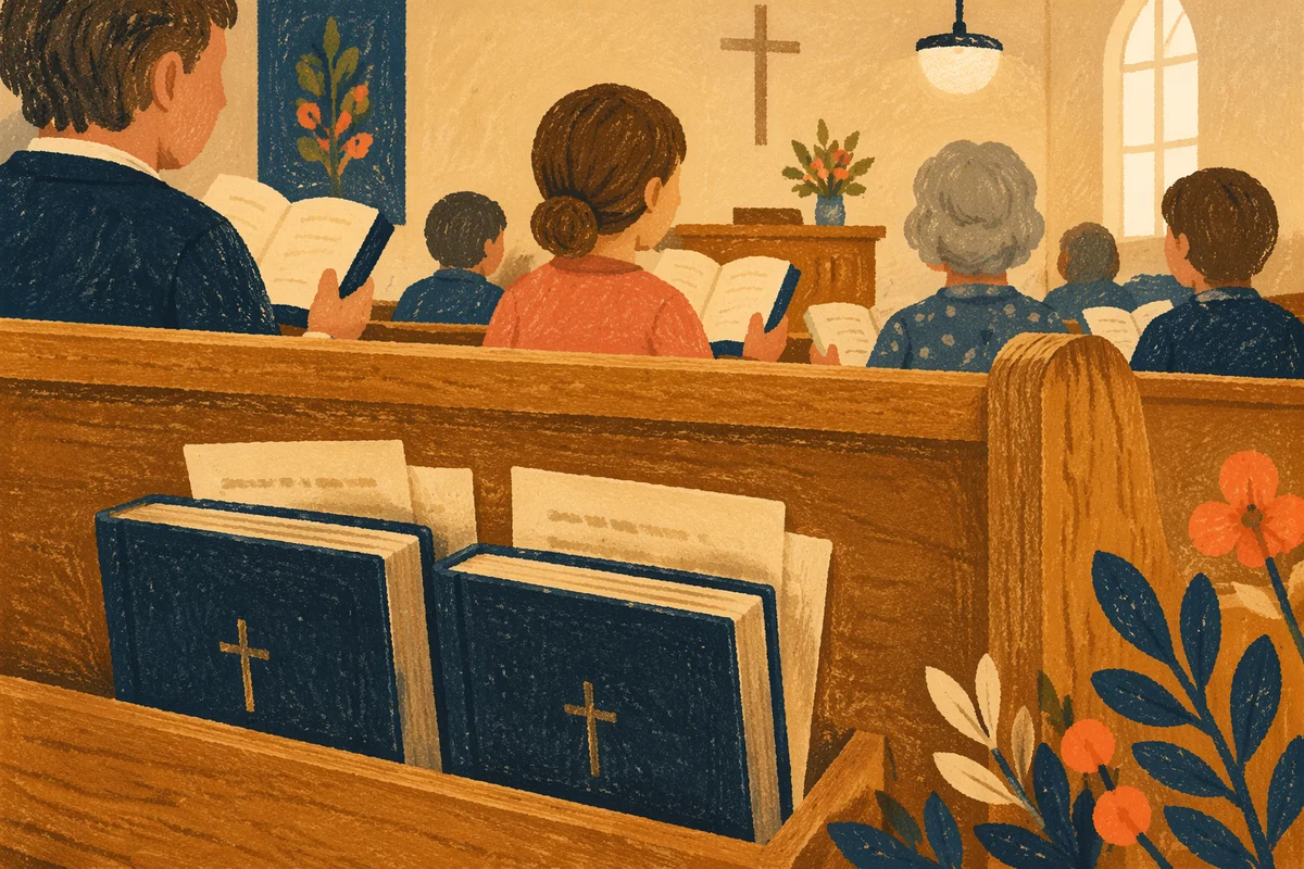 Congregation Singing with Hymnals in Chapel