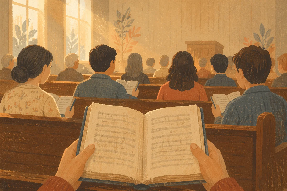 Morning Hymn Singing in Wooden Chapel
