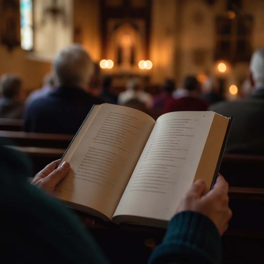 Open Hymnal During Peaceful Church Worship