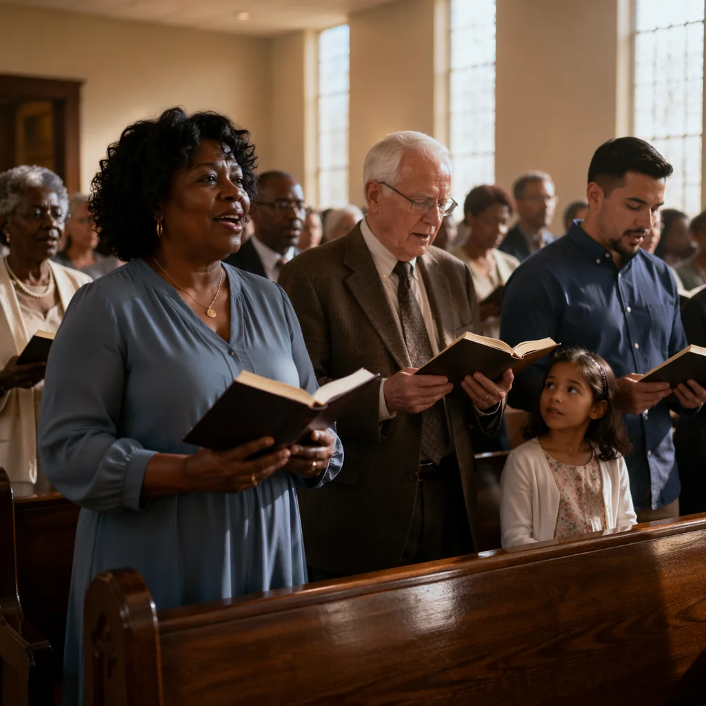 Congregation Singing from Hymn Books