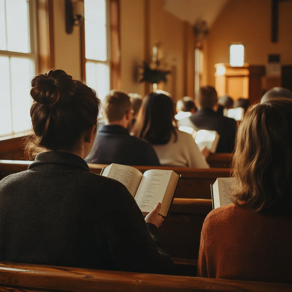 Congregation Singing Hymns in Warm Chapel