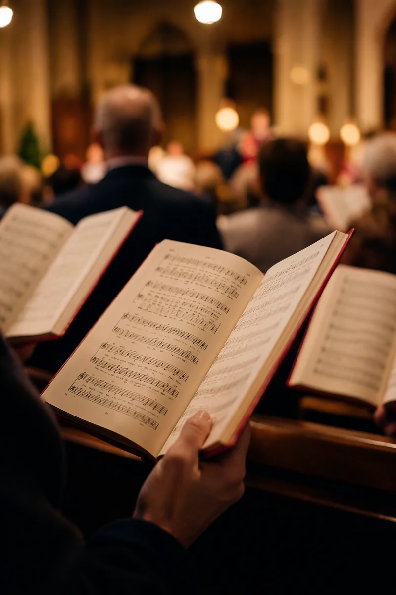 Open Red Hymnals During Congregational Worship