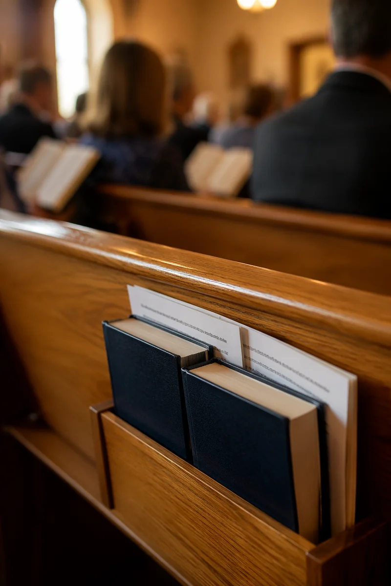 Hymnal Books in Chapel Pew Rack