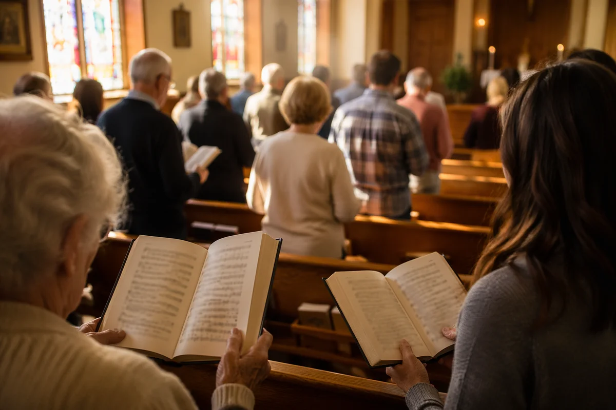 Congregation Singing Hymns in Morning Light