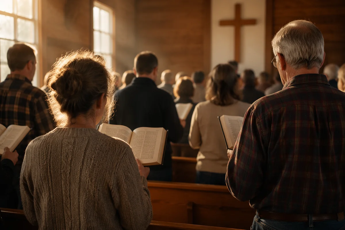 Congregation Singing Hymns in Morning Chapel