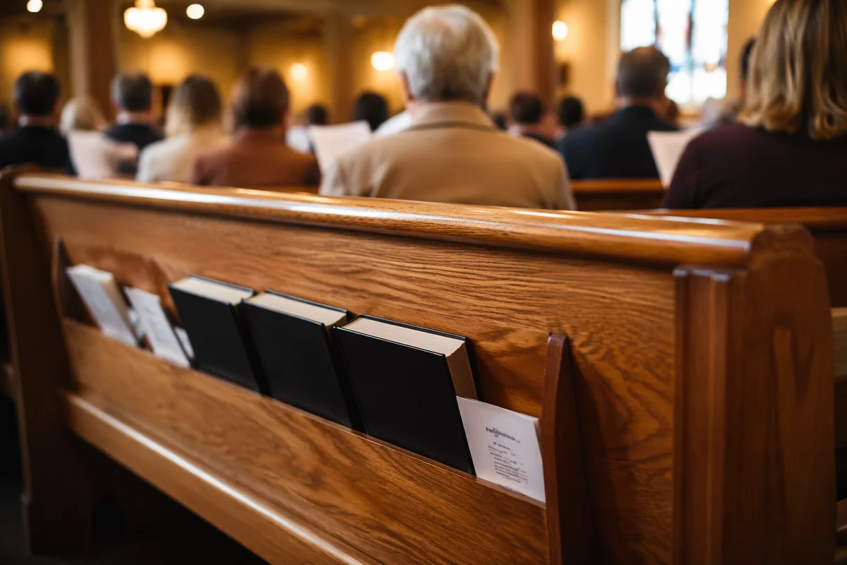 Congregation Singing with Hymnals in Church Pew