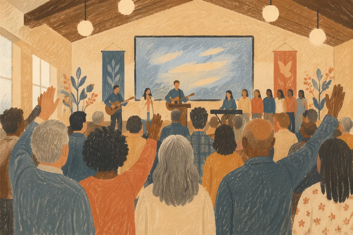 Congregation Singing Together in Church Worship