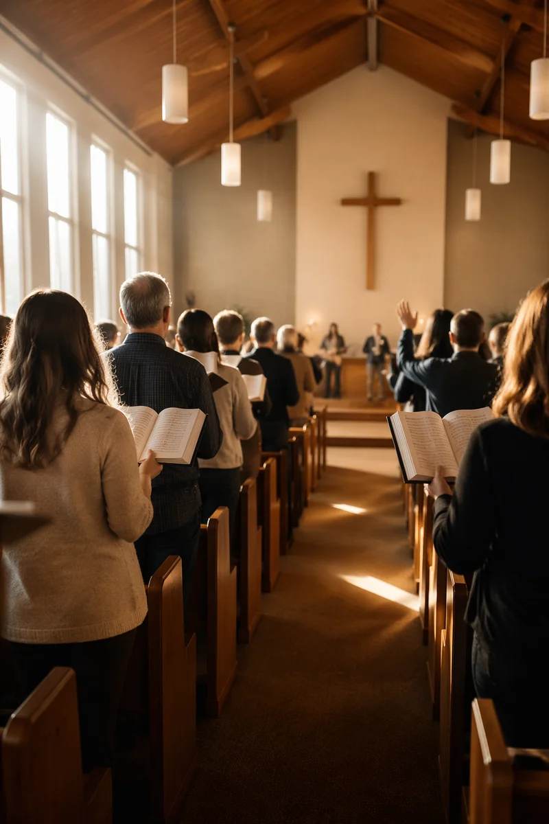 Congregation Singing Together in Morning Worship