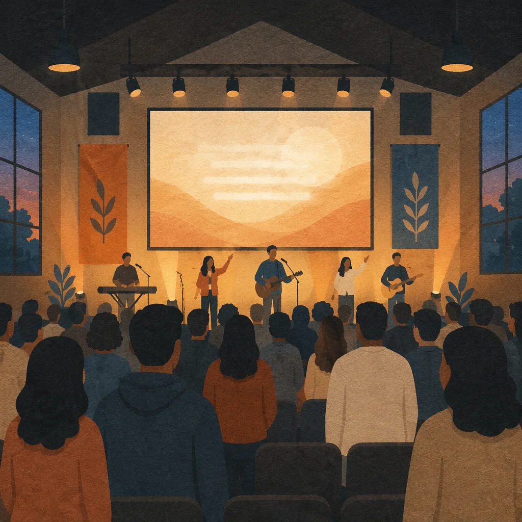 Contemporary Worship Screen in Warm Auditorium