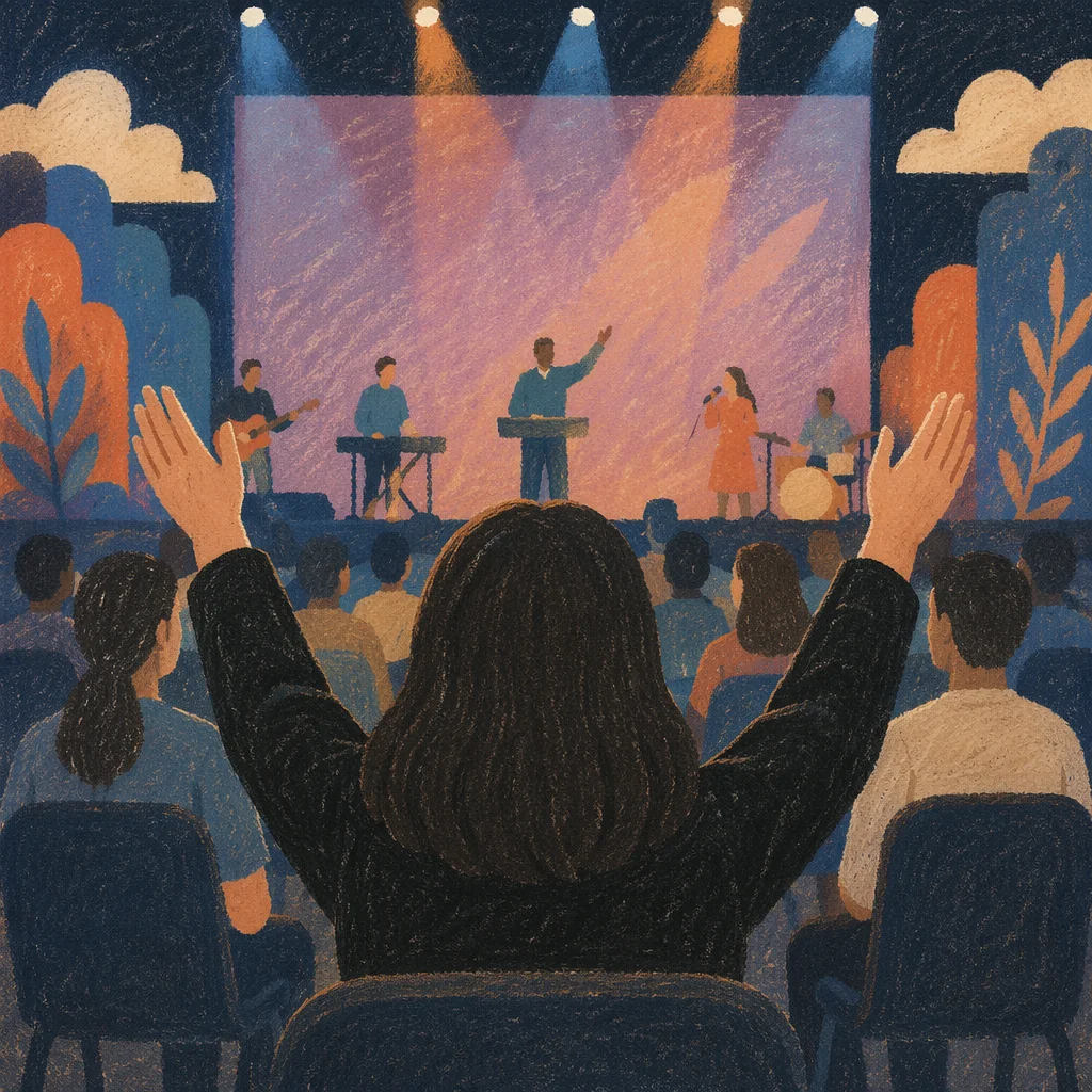 Raised Hands in Contemporary Worship Auditorium