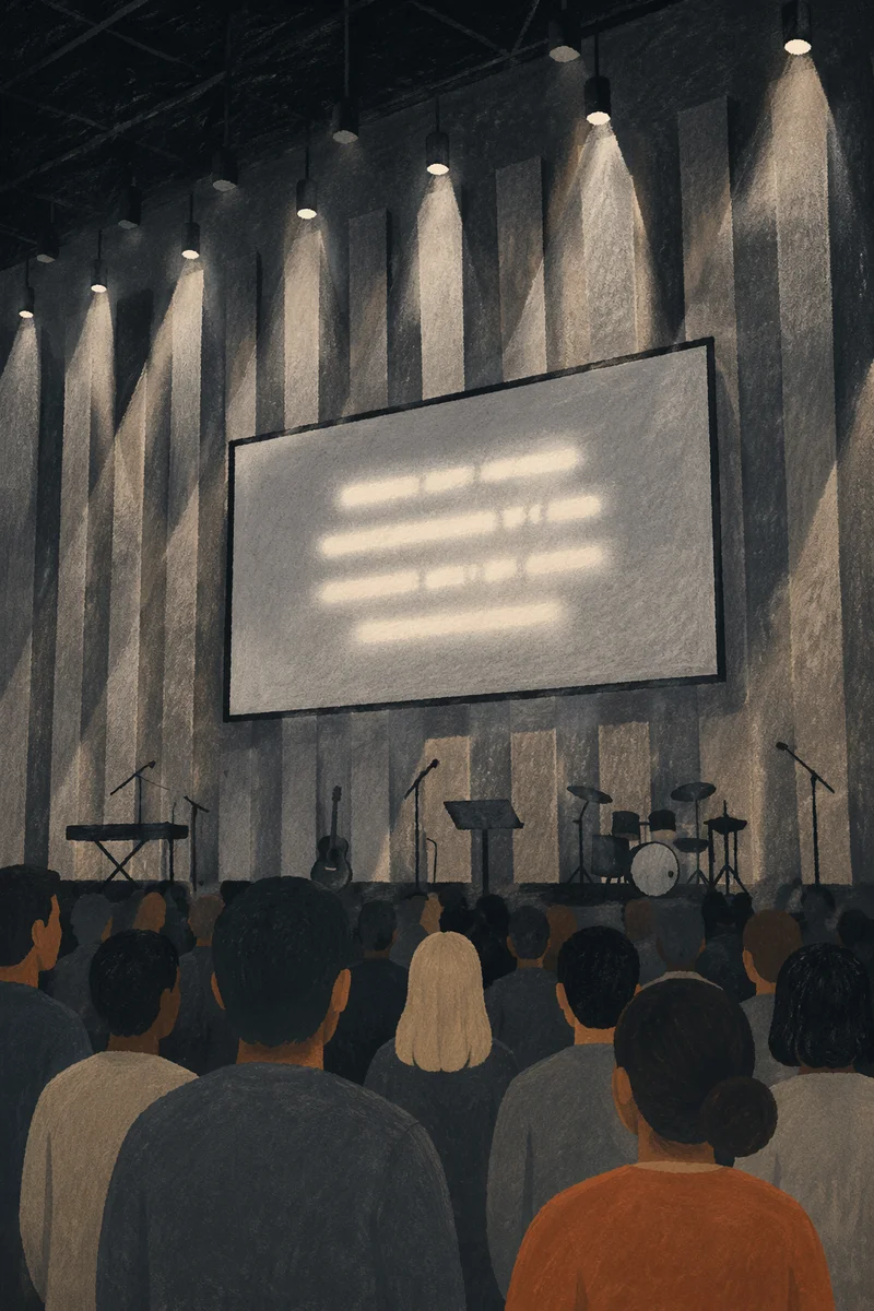 Contemporary Worship Projection Screen in Quiet Auditorium