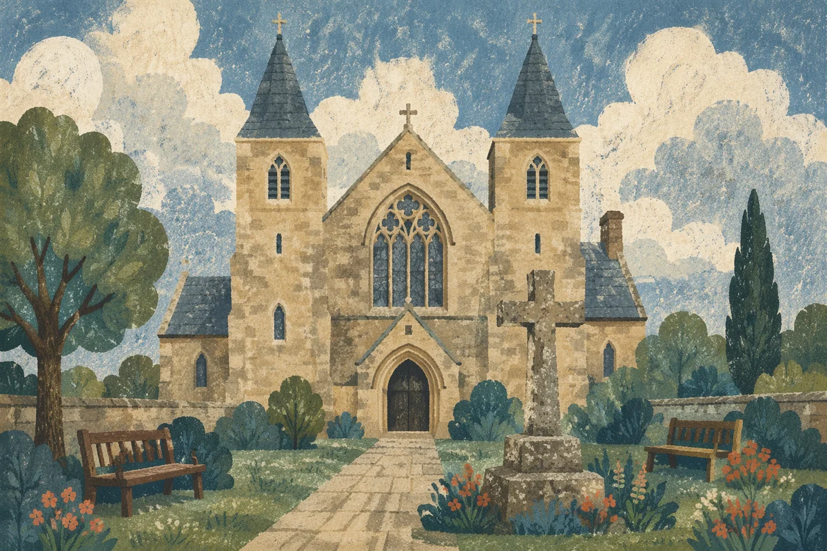Reverent Stone Church Exterior with Twin Spires