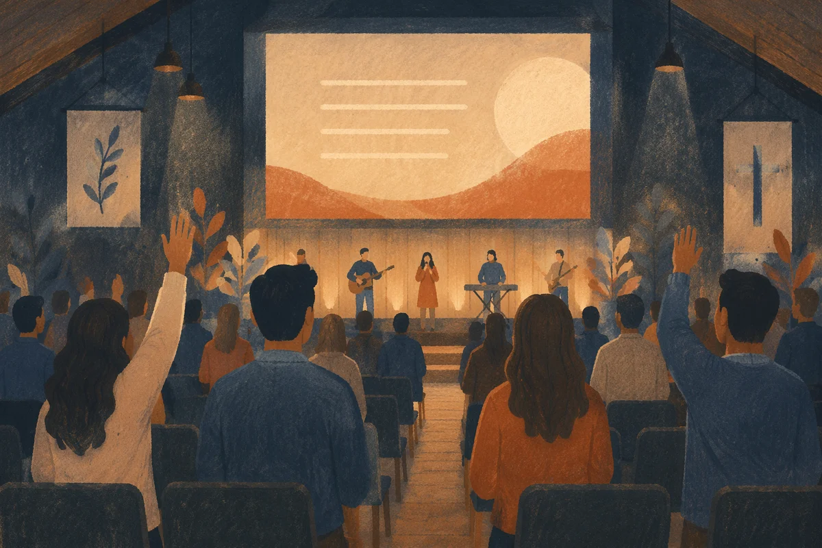 Contemporary Worship Projection in Warm Church Auditorium