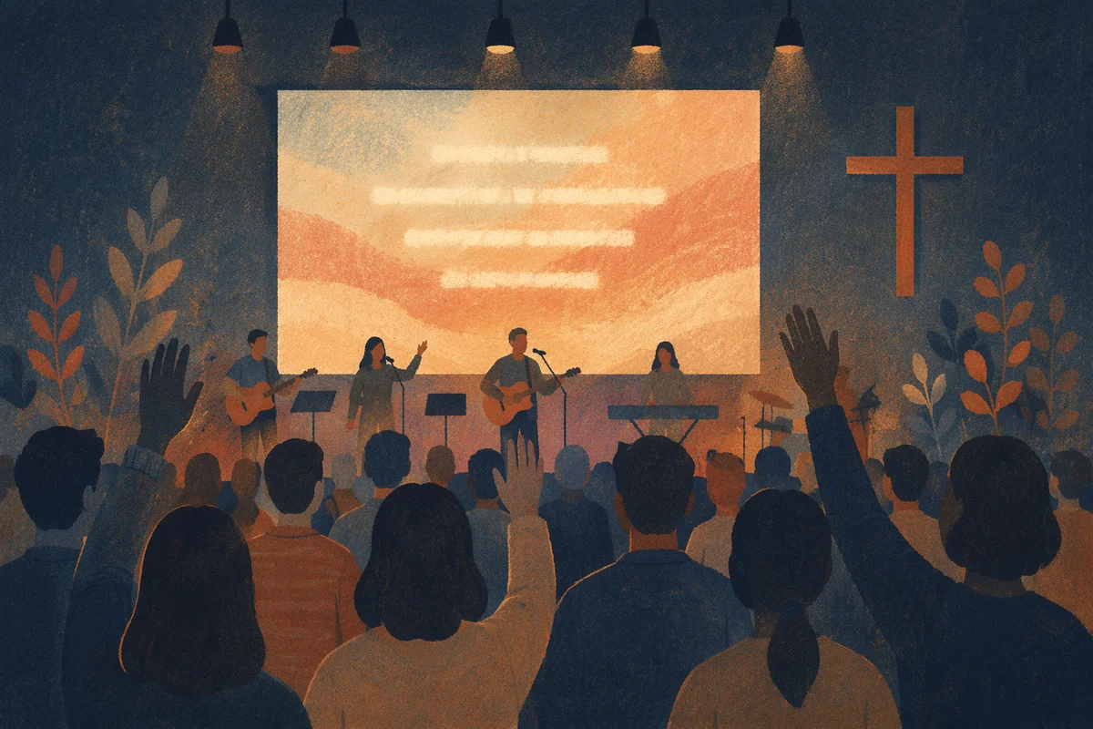 Contemporary Worship Projection Screen in Warm Auditorium