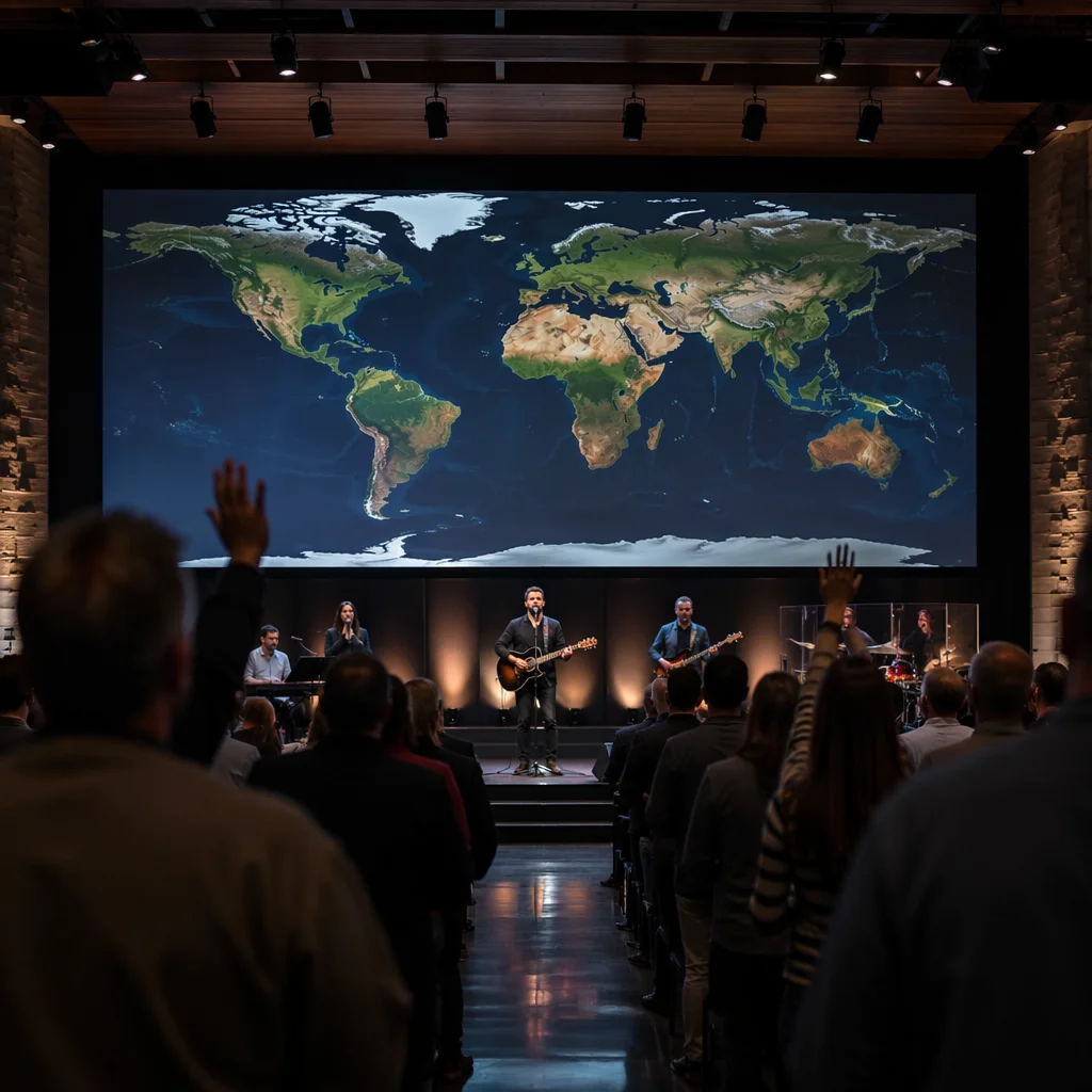 Contemporary Worship Screen With Global Mission Map