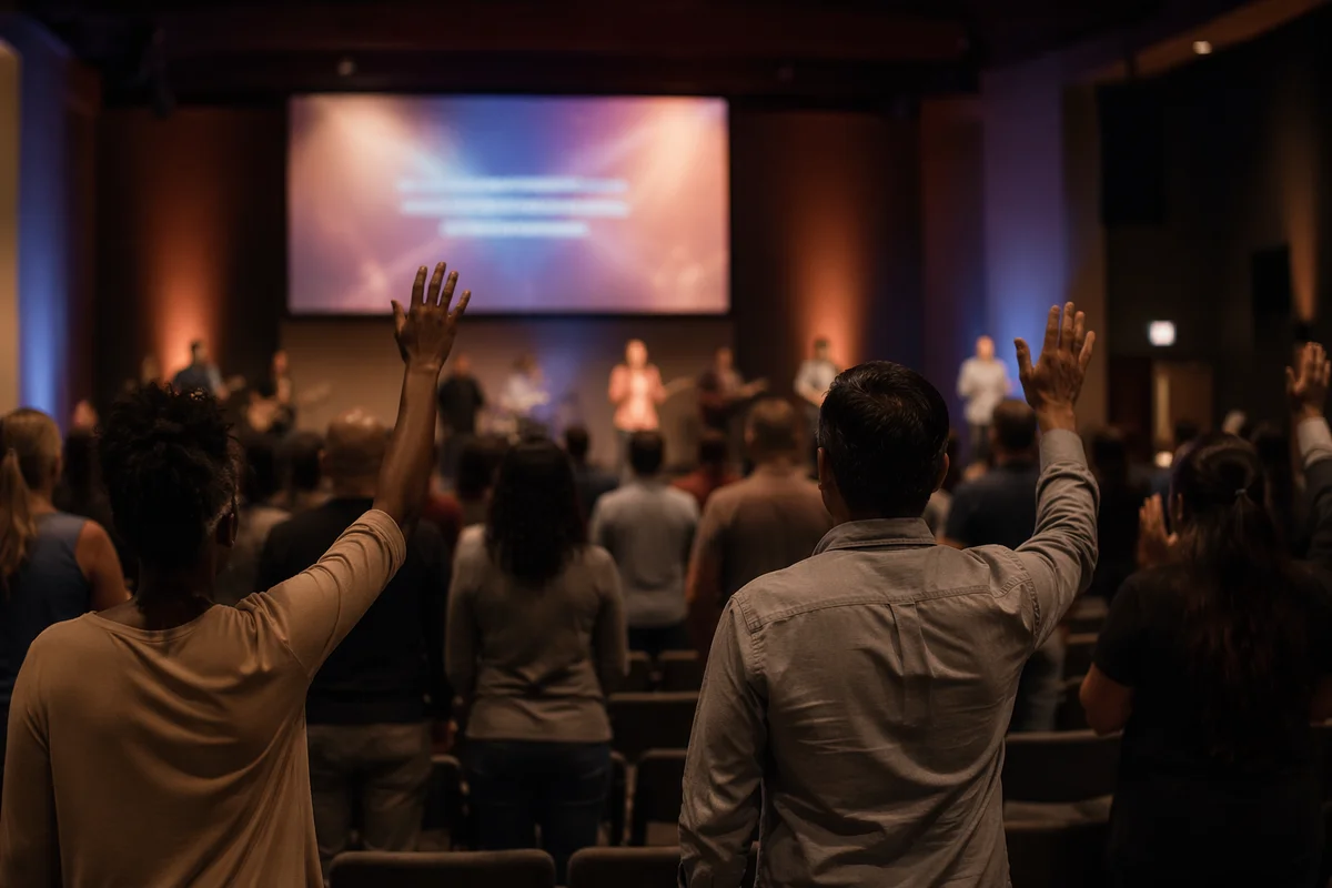 Contemporary Church Service with Projection Screen