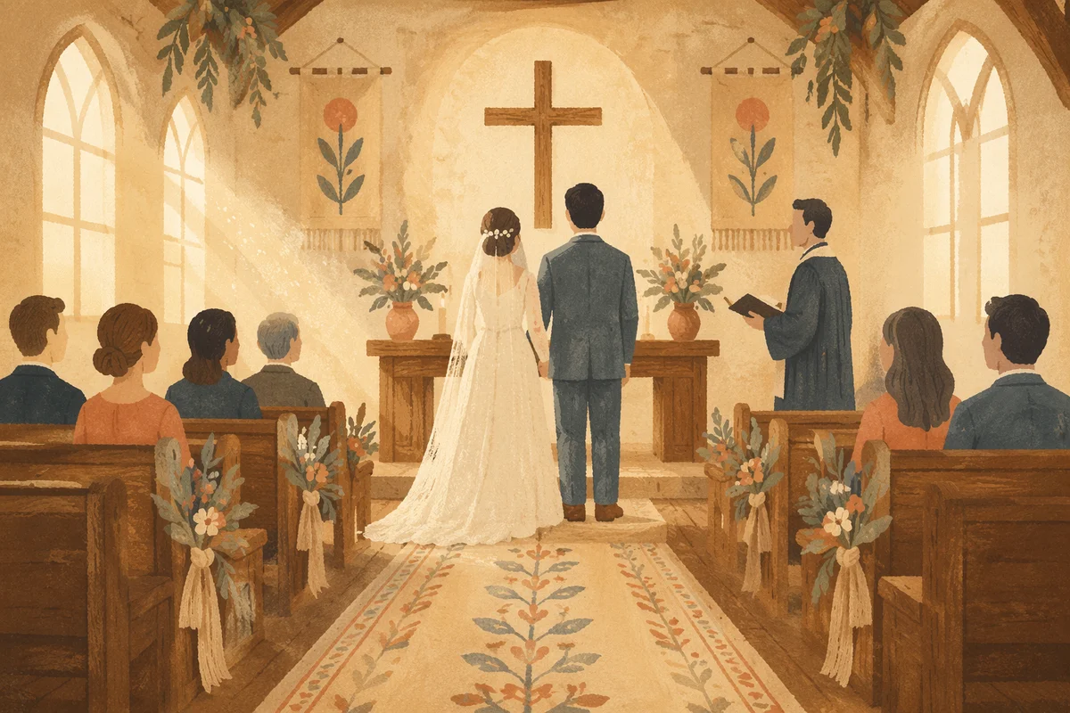 Couple Exchanging Vows at Church Altar