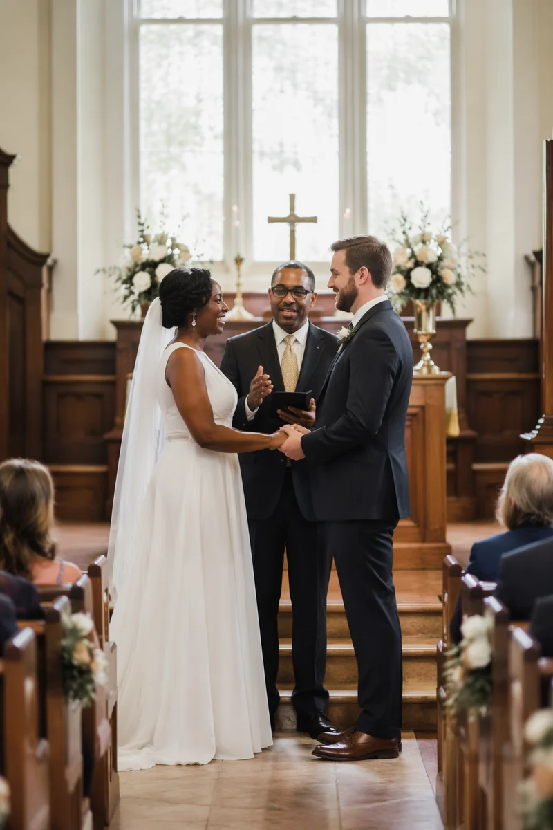 Wedding Vows in Bright Church Sanctuary