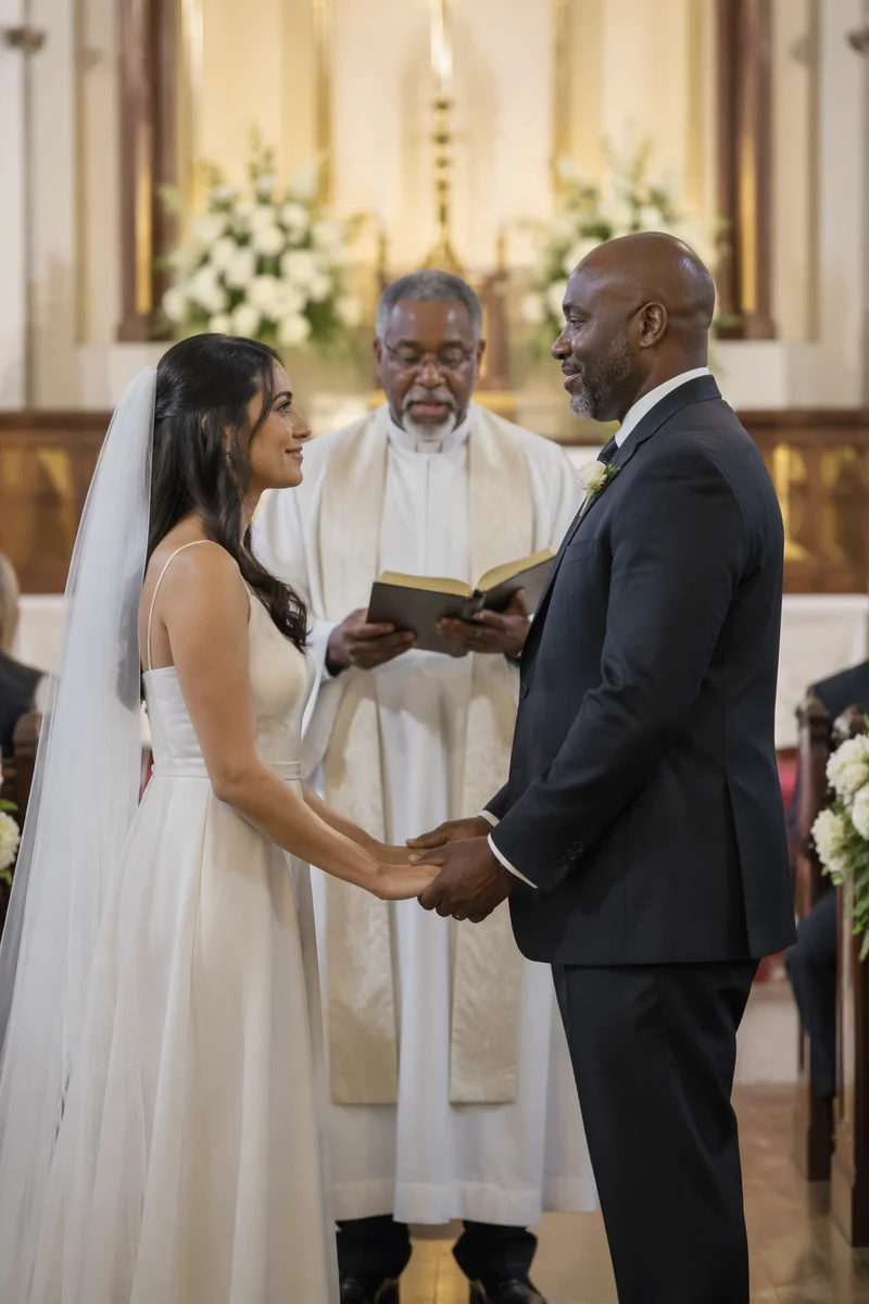 Couple Exchanging Vows at Church Altar