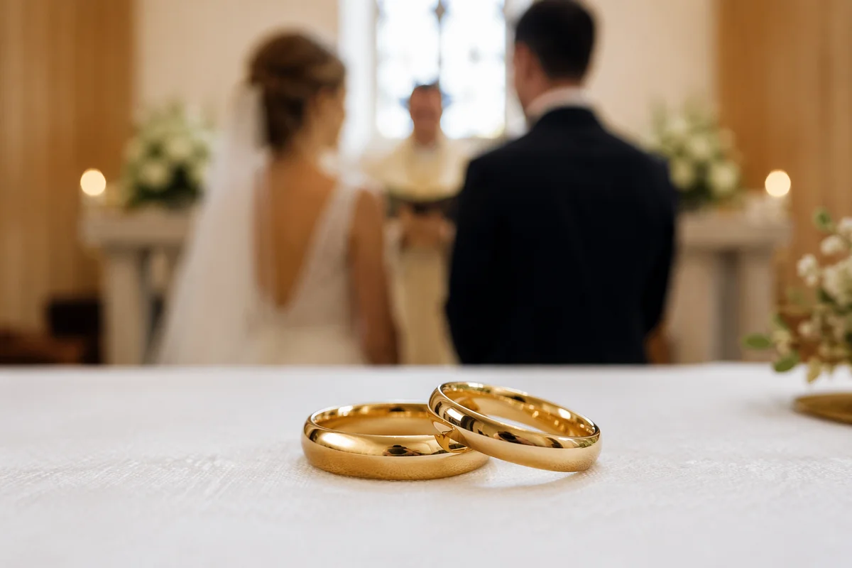 Wedding Vows at Chapel Altar with Rings