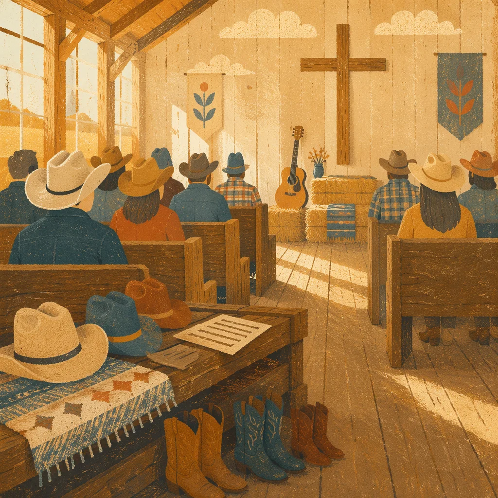 Peaceful Cowboy Church Gathering in Barn Chapel
