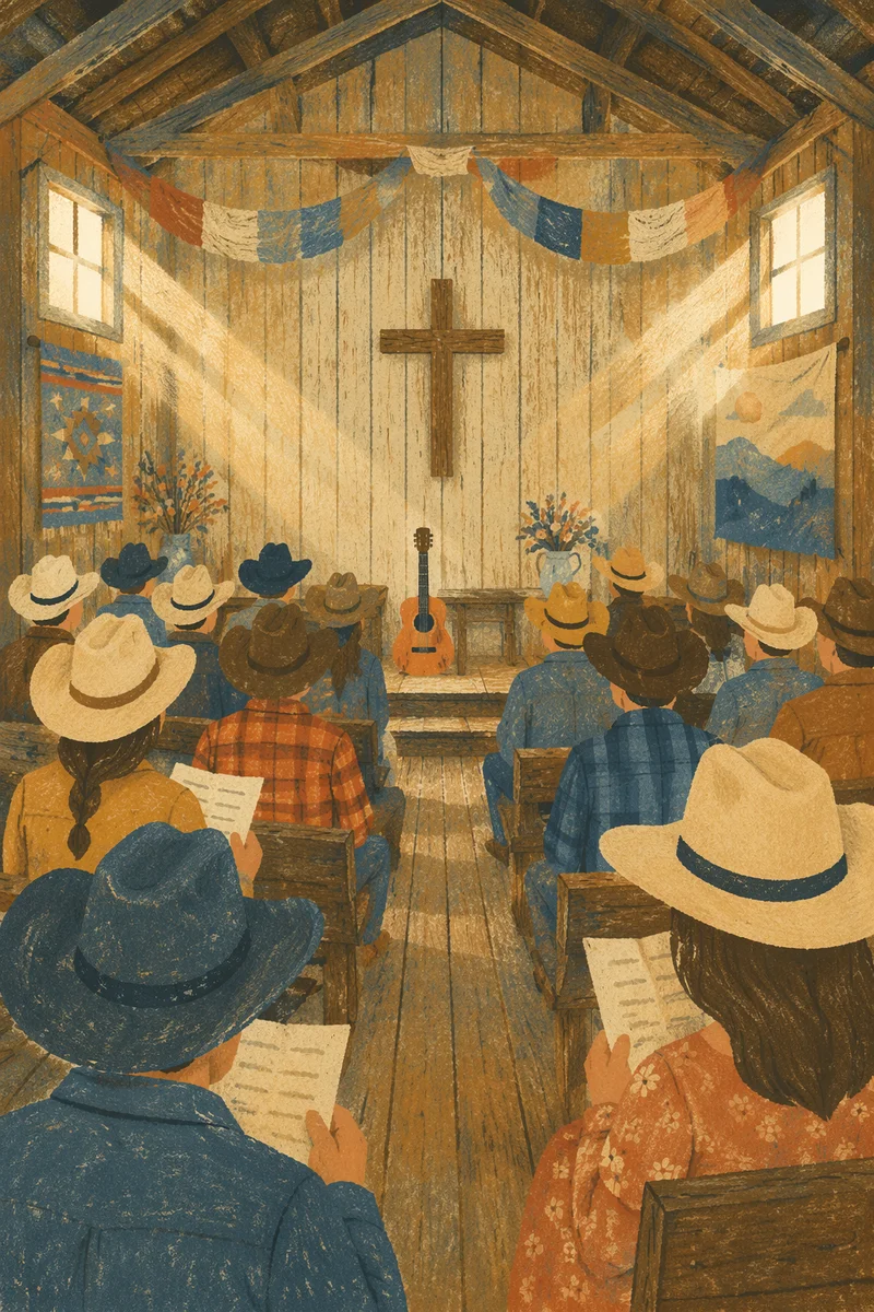 Rural Cowboy Church Worship in Barn Chapel