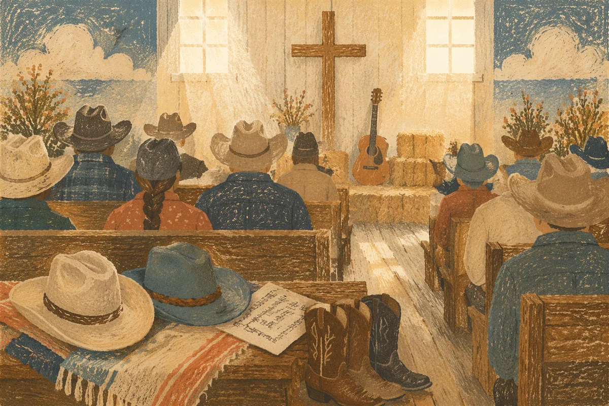 Peaceful Cowboy Church Gathering in Barn Chapel