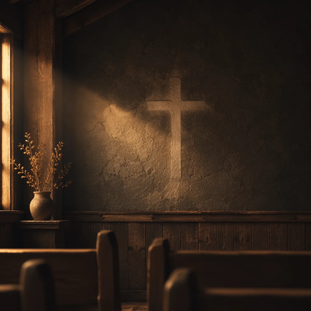 Subtle Cross on Dark Chapel Wall