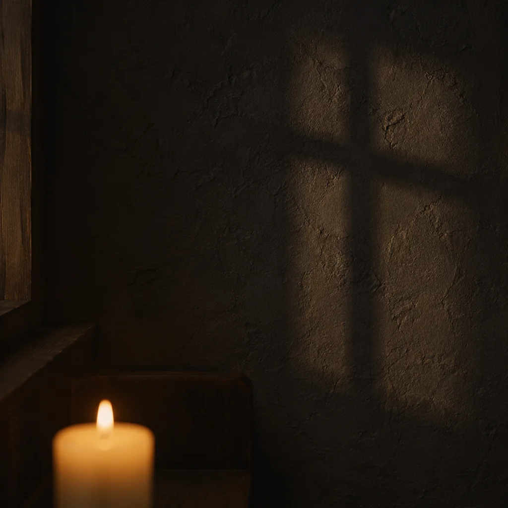Subtle Cross Shadow on Charcoal Chapel Wall