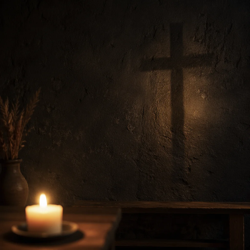 Subtle Cross on Dark Textured Church Wall