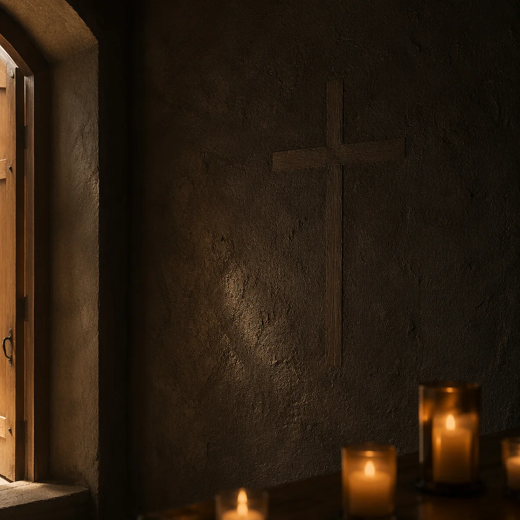 Dark Chapel Wall With Subtle Cross