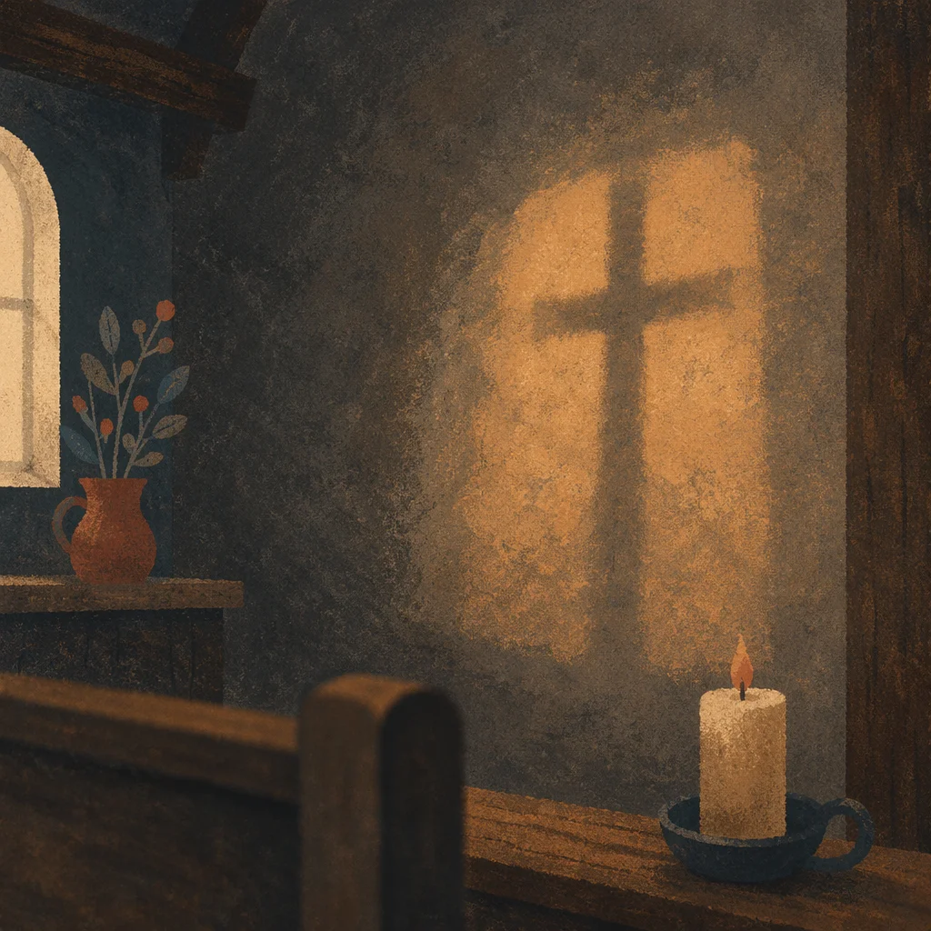 Subtle Cross Shadow on Dark Chapel Wall