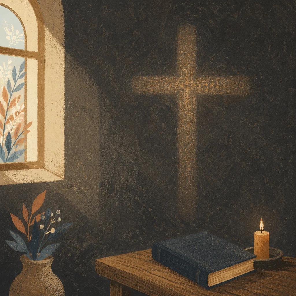 Subtle Cross on Dark Chapel Wall