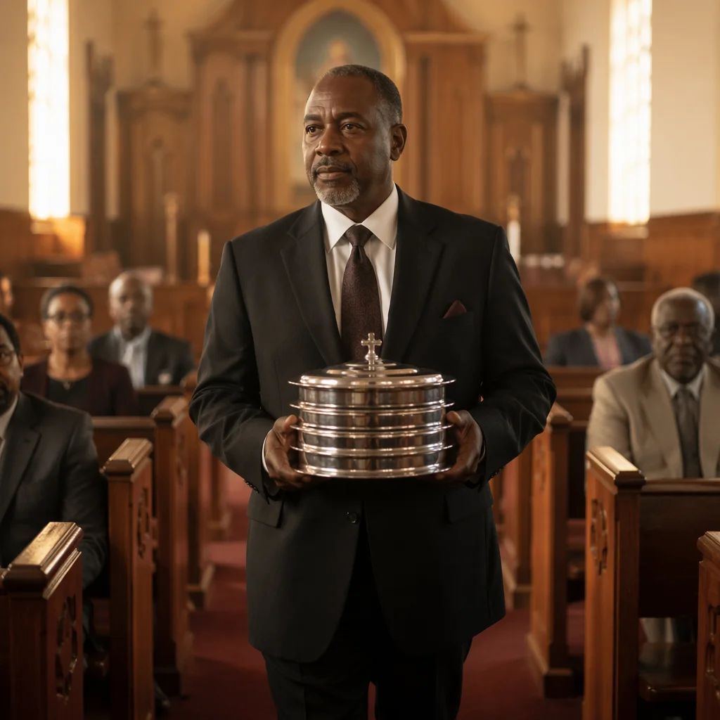Deacon Serving Communion in Church Aisle