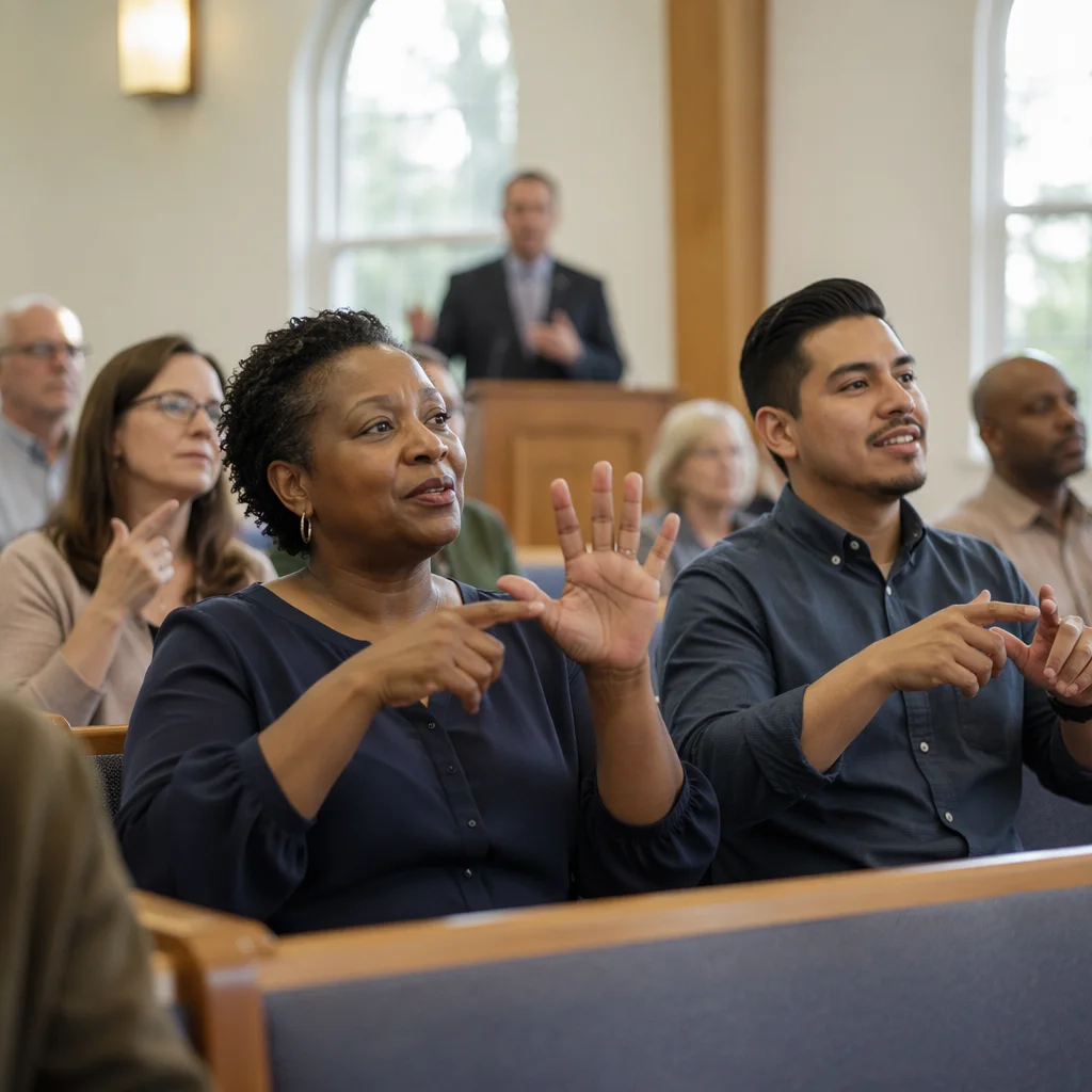 Congregants Using Sign Language in Church