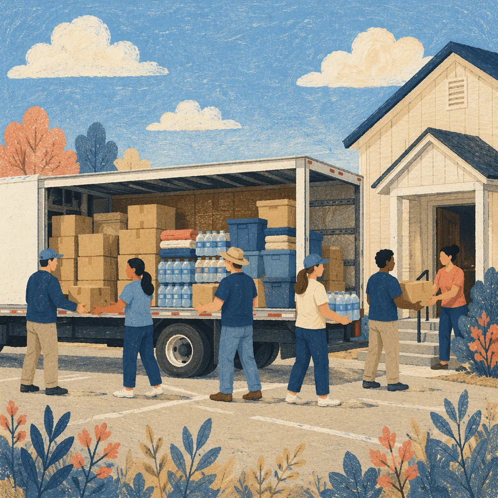 Church Volunteers Loading Disaster Relief Supplies