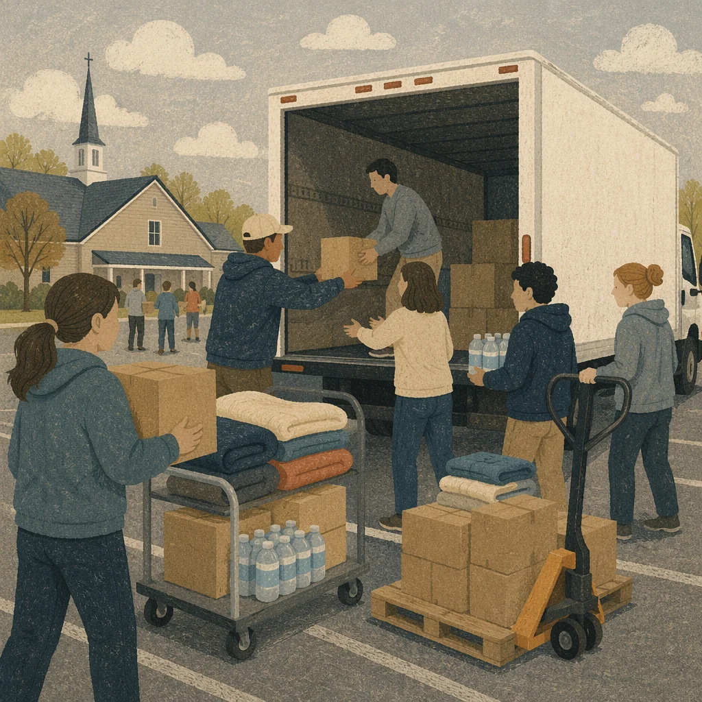 Church Volunteers Loading Disaster Relief Truck